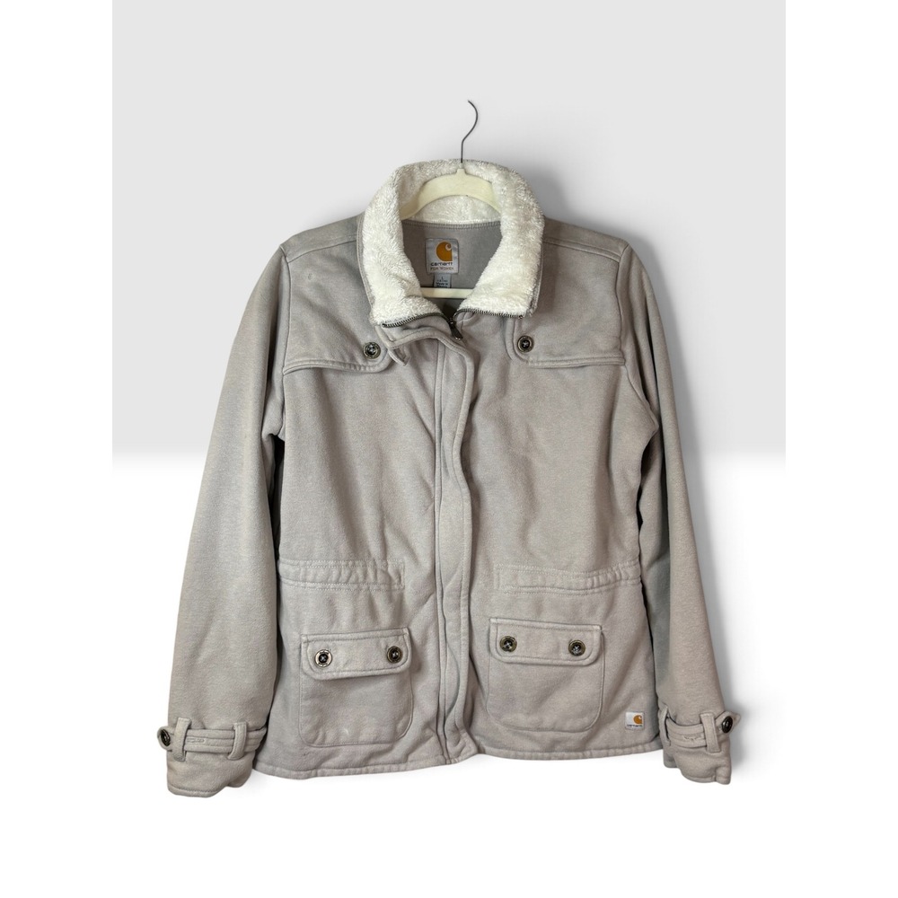 Carhartt Womens Large 12/14 Gray Sherpa Collar Full Zip Sweatshirt Jacket WK111